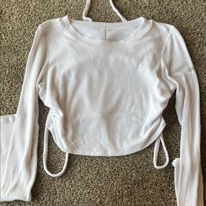 ALO White Ribbed Long Sleeve Top